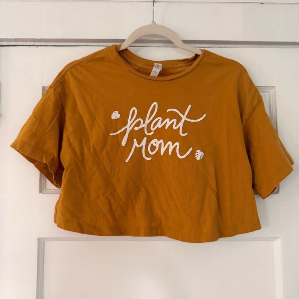 Mustard Yellow Crop Top Tee “Plant Mom” Graphic Women’s Small